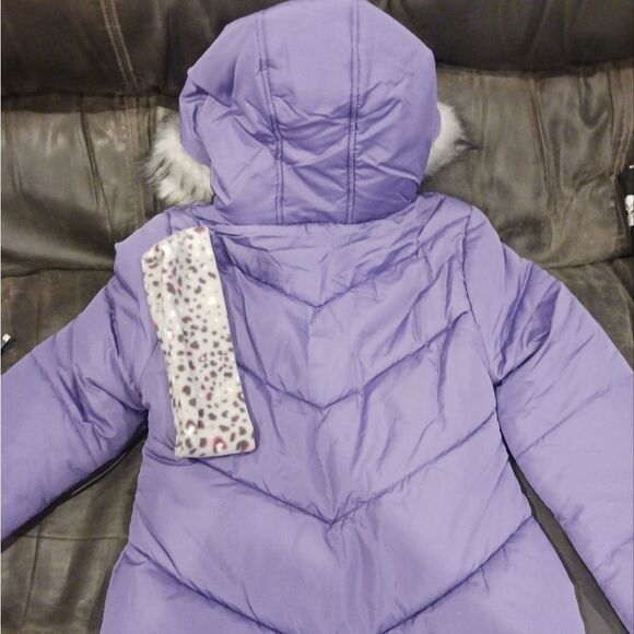 Weather Tamer Girls Purple Coat with Faux Fur Trim & Matching Headband - Picture 6 of 8